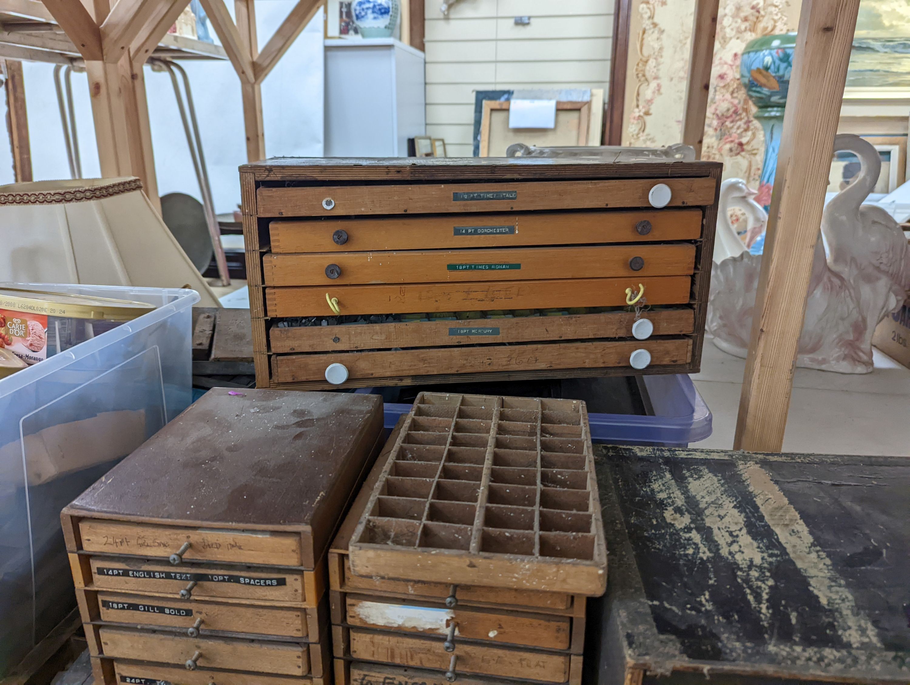 A large collection of printing blocks/lettering